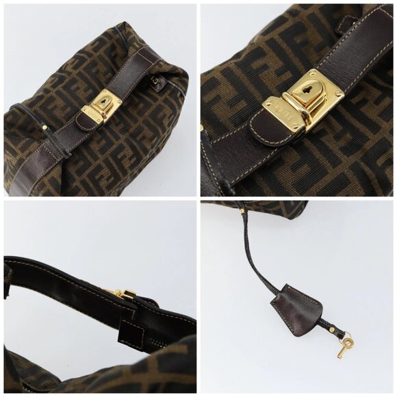 FENDI Zucca Canvas Vanity Hand Bag Black Brown Auth bs29458 - Picture 16 of 16